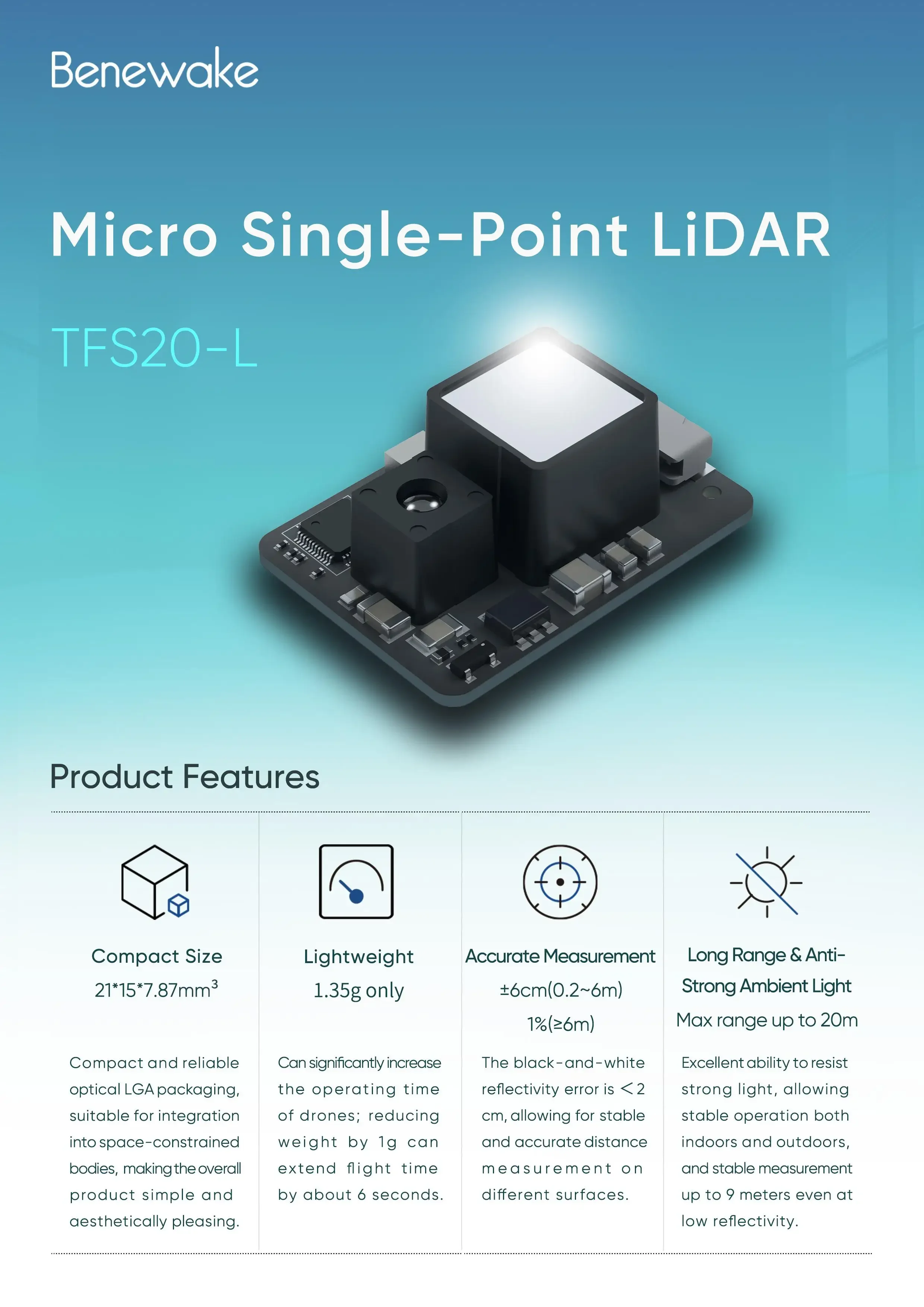 Benewake TFS20-L 20m Mikro-LiD – Drone Lidar Bewertung und Preis